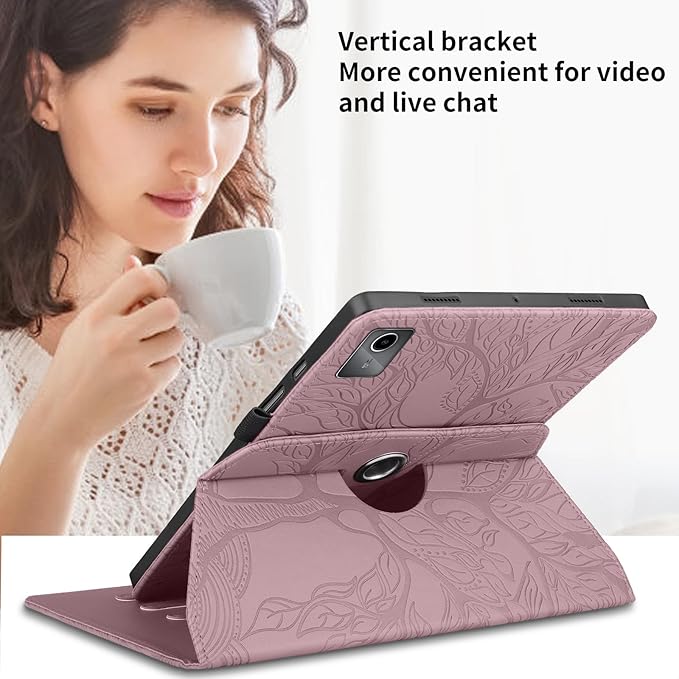Rotating Case for Lenovo Tab M11 / Tab K11 LTE 11 Inch 2024 (TB330FU) PU Leather 360° Degree Rotation Multi-Angle Cover Lightweight swiveling Flip Stand with Pen Holder-Rose Gold
