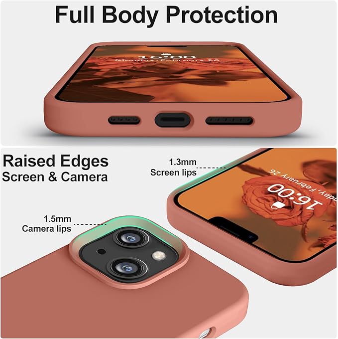 Vooii Compatible with iPhone 14 Case,[Silky Touch Premium Liquid Silicone] [Soft Anti-Scratch Microfiber Lining], Ultra Slim Shockproof Protective Case for iPhone 14 - Caramel