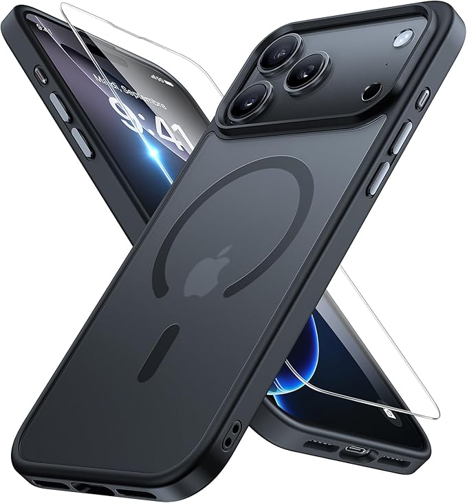 Miracase Magnetic for iPhone 17 Pro Case Armbands 6.3" with Screen Protector, [Compatible with MagSafe] Military-Grade Protection, Anti-Fingerprint, Slim Thin Phone Case for iPhone 17 Pro Cover, Black