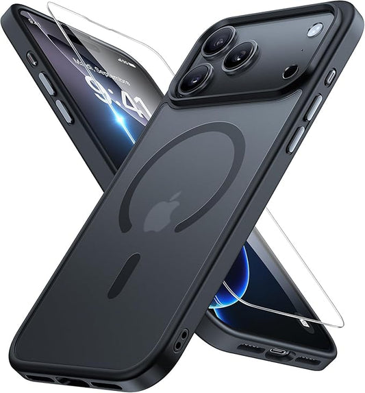 Miracase Magnetic for iPhone 17 Pro Case Armbands 6.3" with Screen Protector, [Compatible with MagSafe] Military-Grade Protection, Anti-Fingerprint, Slim Thin Phone Case for iPhone 17 Pro Cover, Black