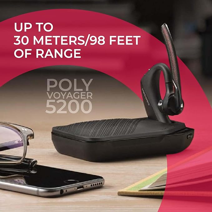 Plantronics Voyager 5200 Bluetooth Headset Bundle - Noise Canceling Wind Blocking Mic for Calls, Zoom Meetings, 6 Hours Rechargeable Battery, Travel Charging Case Included 203500-101, GTW Cloth