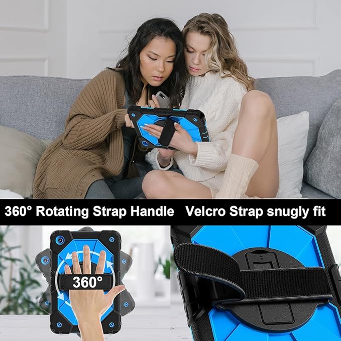 Case for Samsung Galaxy Tab A9+ 11 Inch 2023 (X210/X216/X218), Heavy Duty Shockproof Rugged 360 Rotating Hand Strap Protective Case for Galaxy Tab A9 Plus Tablet, Black+Blue