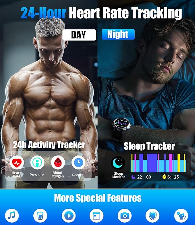 GPS Smart Watch for Men(Answer/Make Call),6 Satellite Positioning/Compass,50M Waterproof,600mAh Extra-large battery,1.43" AMOLED,170 Fitness Sports Modes/Heart Rate/SpO2/pedometer for Android/iOS