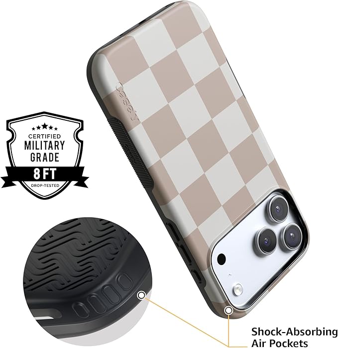 Casely iPhone 17 Pro Case | Fit Check | Neutral Checkerboard | Compatible with MagSafe | Bold Protective Design