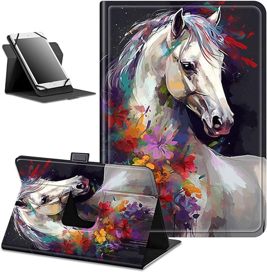 for Walmart Onn 10.4" Tablet Pro 2023 (Model:100110603) Case Dluggs 360 Degree Rotating Smart Protective Stand Cover for Walmart Onn 10.4 Inch Pro Tablet-Flowers and White Horses