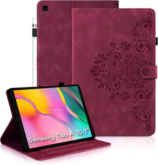 Mantala Funda para for Galaxy Tab A 2019 Case, Soft Touch Faux Leather with Card Slots and Kickstand, Water-Proof Precise Cutouts Compatible with Funda para Samsung Galaxy Tab A 10.1 2019 Wine Red