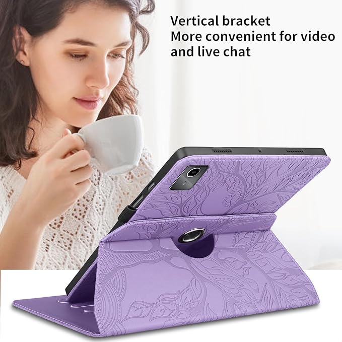Rotating Case for Lenovo Tab M11 / Tab K11 LTE 11 Inch 2024 (TB330FU) PU Leather 360° Degree Rotation Multi-Angle Cover Lightweight swiveling Flip Stand with Pen Holder-Purple
