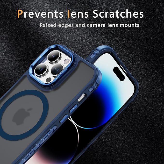 Magnetic for iPhone 14 Pro Max Case Blue with MagSafe Wireless Charging Heavy Duty Military-Grade Shockproof Protection Adjustable Kickstand Slim Matte Anti-Fingerprint Cover Men Women