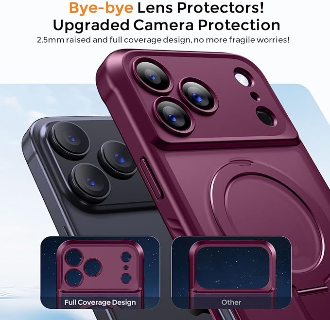 MOCCA Compatible with iPhone 17 Pro Max Case with Magnetic Invisible Stand [Full Camera Protection] [Compatible with Magsafe] Military Drop Shockproof Translucent Matte Phone Case Cover 6.9",Wine Red