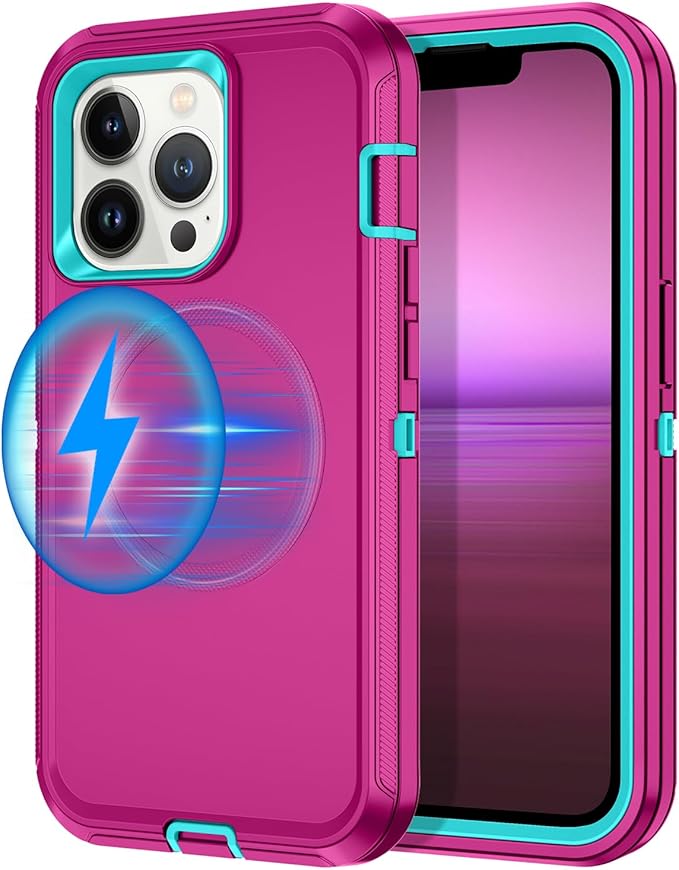 for iPhone 13 Pro Case [Compatible with MagSafe] Shockproof 3-Layer Full Body Protection Rugged Heavy Duty Cover Case for Apple iPhone 13 Pro 6.1 inch,Rose Red/Green