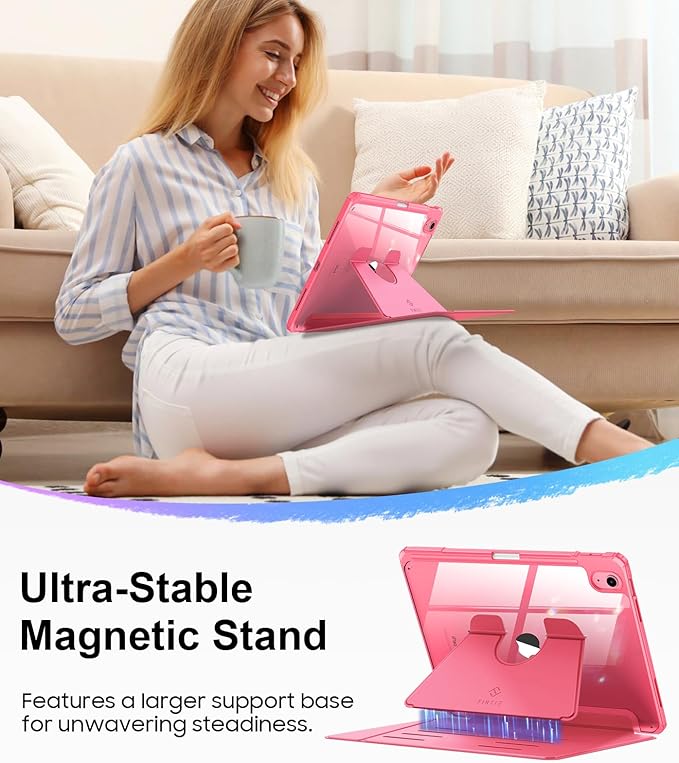 Fintie Vertical Stand Case for iPad (A16) 11th Generation 11 Inch (2025), iPad 10th Generation 10.9 Inch (2022), Multi-Angle Viewing Clear Cover with Pencil Holder, Magnetic Ultra-Stable, Pink