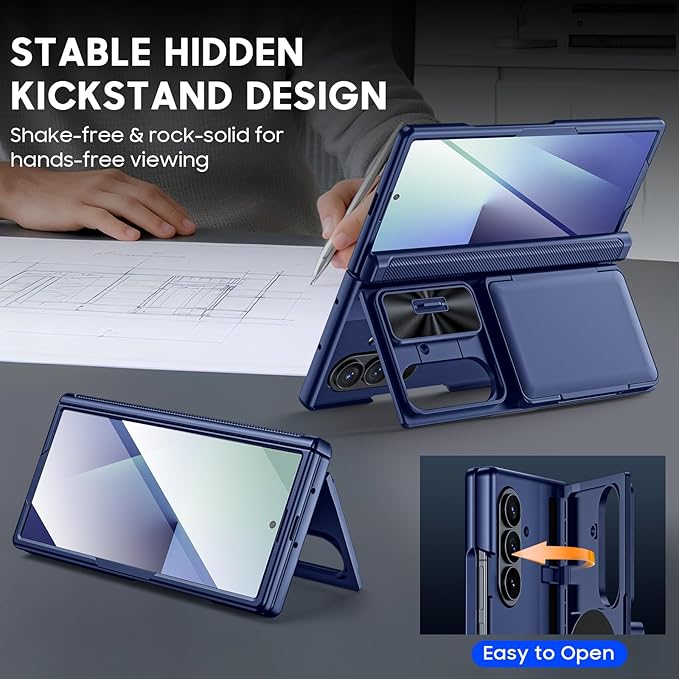 for Samsung Galaxy Z Fold 7 Case Wallet RFID [Cards Holder][Camera Cover][Kickstand] Full Body Shockproof Silicone Protective Phone Case for Galaxy Z Fold 7 Case(Blue)