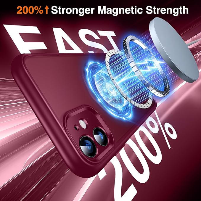 360° O-Ring MagStander for iPhone 11 Case with Magnetic Kickstand Ring Holder [Compatible with MagSafe][360°Rotate Stand Ring][Military Shockproof] Magnet iPhone 11 Phone Cover Burgundy