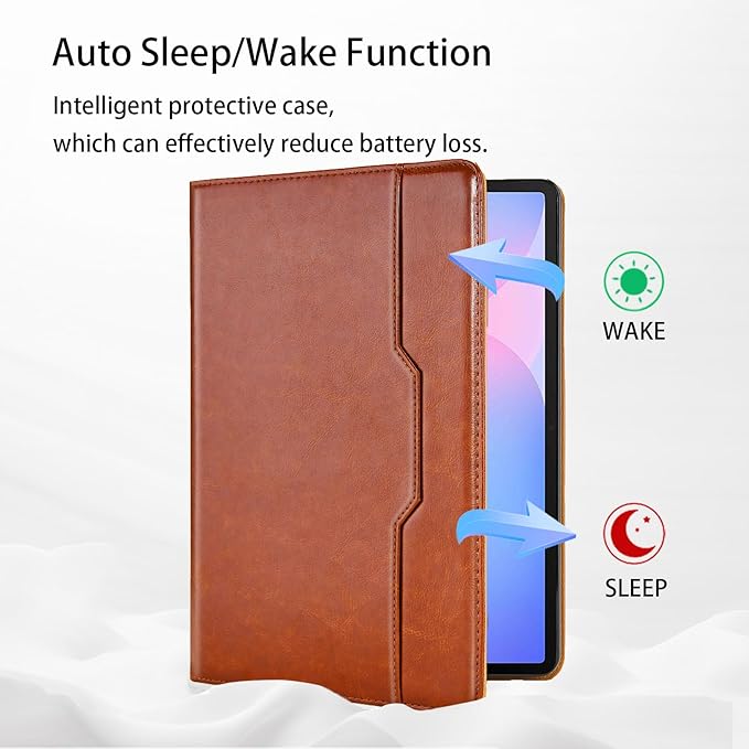 Case for Samsung Galaxy S10 Fe Plus 13.1 inch with S Pen Holder, PU Leather with Hand Strap Folio Flip Cover for Galaxy S10 FE+ with Pockets Auto Sleep/Wake for Man Woman, Brown