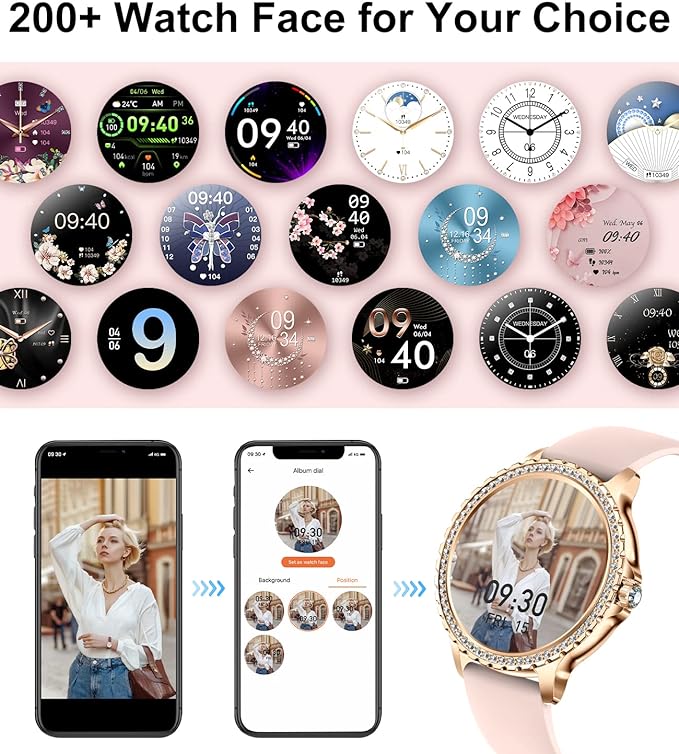 Smart Watches for Women,1.32" HD Smartwatch with Answer/Make Call,AI Voice Control,Heart Rate/Calories/SpO2 Monitor 100+ Sport Modes Ladies Fitness Tracker Watch for Android iOS 2 Straps Black-Gold