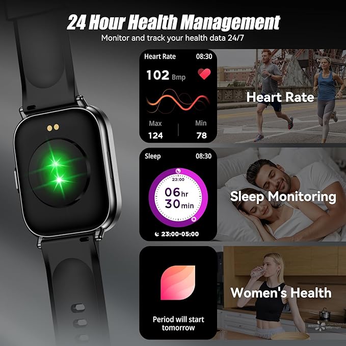 Smart Watch, 2.01" HD Touchscreen Fitness Watch, Bluetooth Calls, 120 Sports Modes Activity Tracker, 24/7 Heart Rate & Sleep Monitor, IP67 Waterproof, iOS Android Compatible (Black)