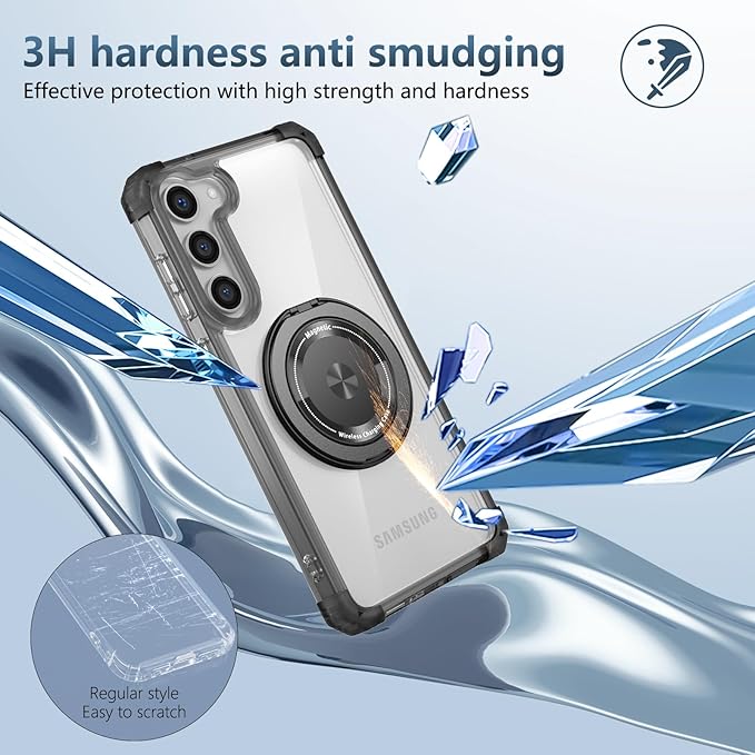 for Samsung Galaxy S22 Case Magnetic Compatible with MagSafe Wireless charging,with 360°Kickstand Ring,for S22 Phone Case with Screen Protector, Military Grade Drop Protection Shockproof Black