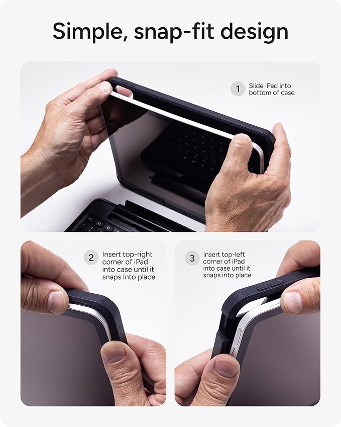 ZAGG Rugged Book Detachable Case and Magnetic-Hinged Keyboard for iPad Air, iPad Air 2, iPad 9.7, iPad 9.7 Pro - Multi-Device Bluetooth Pairing, Backlit Keyboard - USB-C to USB-C Cable Included, Black