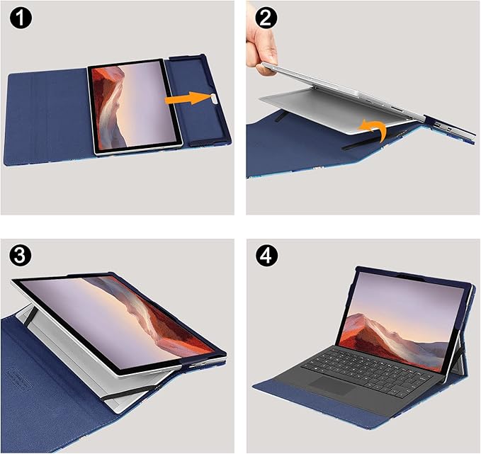 Fintie Case for 12.3 Inch Microsoft Surface Pro 7 Plus, Surface Pro 7/6/5/4/3 - Portfolio Business Cover with Pocket, Compatible with Type Cover Keyboard, Ocean Marble