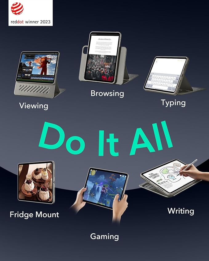 ESR for iPad Pro 13 Inch Case M4(2024), iPad Pro 13 Rotating Case with Removable Magnetic Cover, Adjustable Portrait/Landscape Stand with Raised Screen View, 9 Standing Angles, Shift Series, Titanium