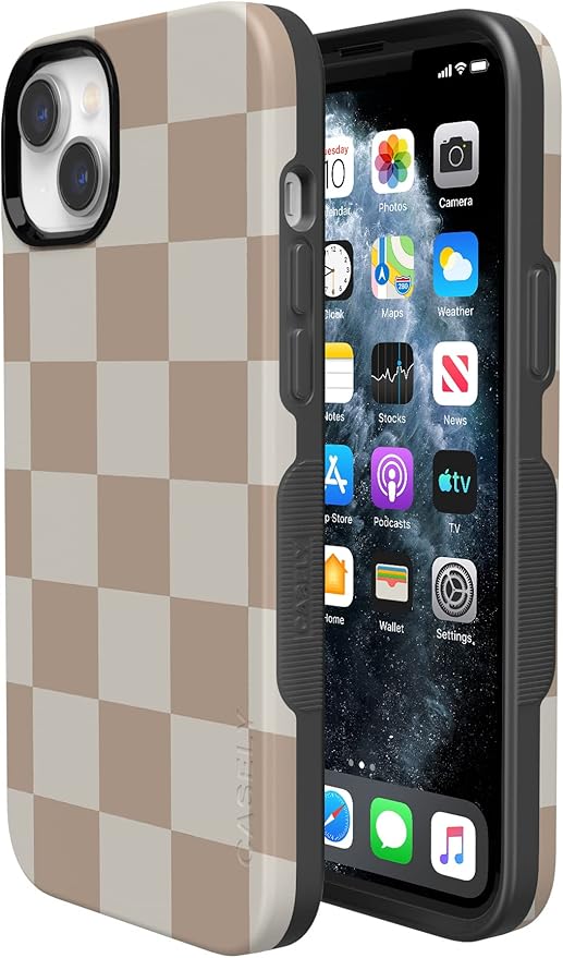 Casely iPhone 14 Case | Fit Check | Neutral Checkerboard Checkered | Compatible with MagSafe | Bold Protective Design