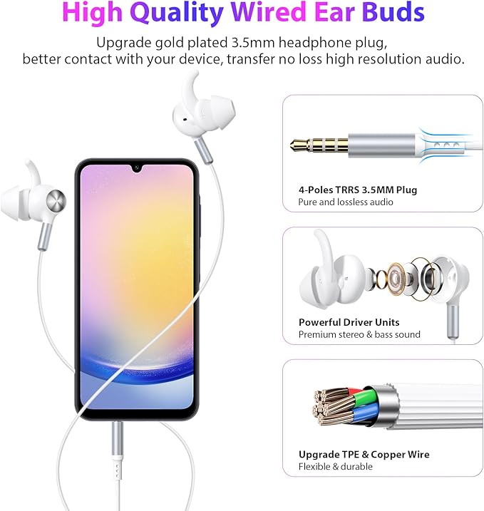 APETOO Wired Ear Buds Sport in-Ear Headphones with Anti Fall/Hurt Wingtips, Mute Mic, Pure Stereo Bass, Noise Isolating Aux 3.5mm Earbuds for iPhone/iPad/Android/Mac/Laptop/PC/Women/Small Ear/School