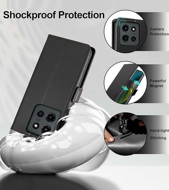 Wallet Flip Case for Moto G 5G (2025) - [RFID Blocking] Luxury PU Leather Card Holder Magnetic Phone Cover with Kickstand,Shockproof Protective Case,Black