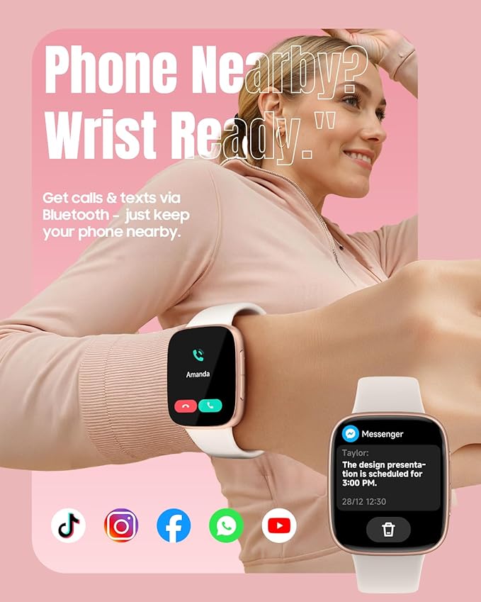 Smart Watch for Women Android & iPhone, 1.85" Ultra HD AMOLED Display,10 Day Battery, 3ATM Swimming Waterproof, Answer/Make Calls, Fitness/Heart Rate/Sleep Tracker/100 Sports, Beige