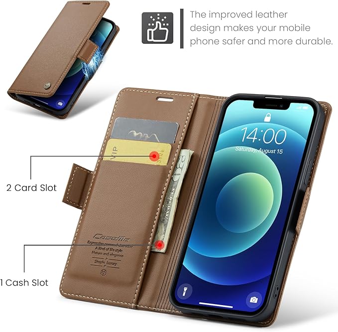 for iPhone 12 Mini Case, Premium PU Leather Wallet Case Flip Cover with [RFID Blocking][Card Holder][Stand Function] Shockproof Protective for iPhone 12 Mini 5.4 inch, Brown