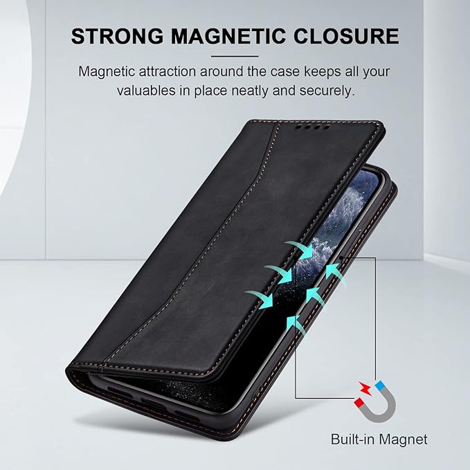 Jasonyu Flip Wallet Case for iPhone 11 Pro Max,Leather Magnetic Folio Cover with Card Holder,Kickstand - TPU Shockproof Durable Protective Phone Case,Black