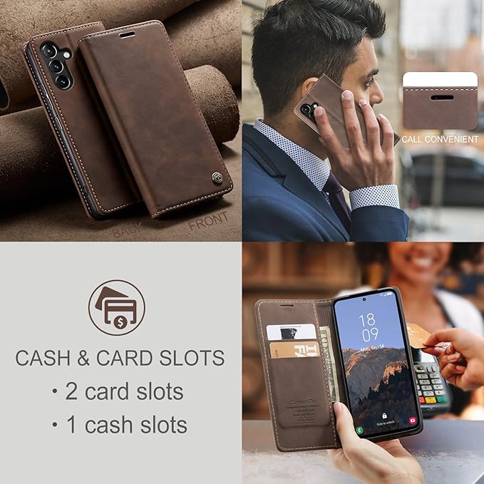 for Samsung Galaxy A54 5G Case, Flip Wallet Leather Case with Card Holder Magnetic Closure Shockproof Kickstand Protective Phone Cases Cover for Galaxy A54 6.4 Inch,Coffee