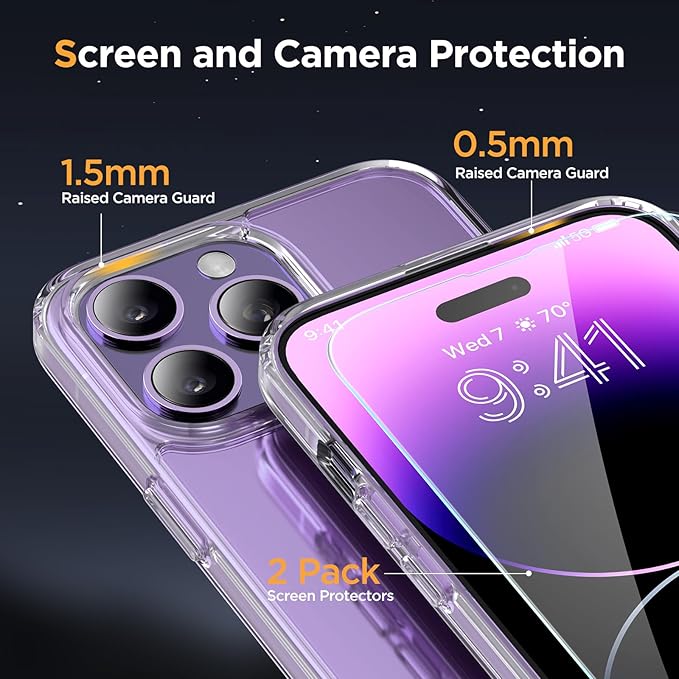 Miracase Magnetic for iPhone 14 Pro Max Case 6.7 inch (Compatible with MagSafe)（with 2X Screen Protectors） Military-Grade Protection, Anti-Fingerprint Translucent Matte Phone Case Cover, Clear