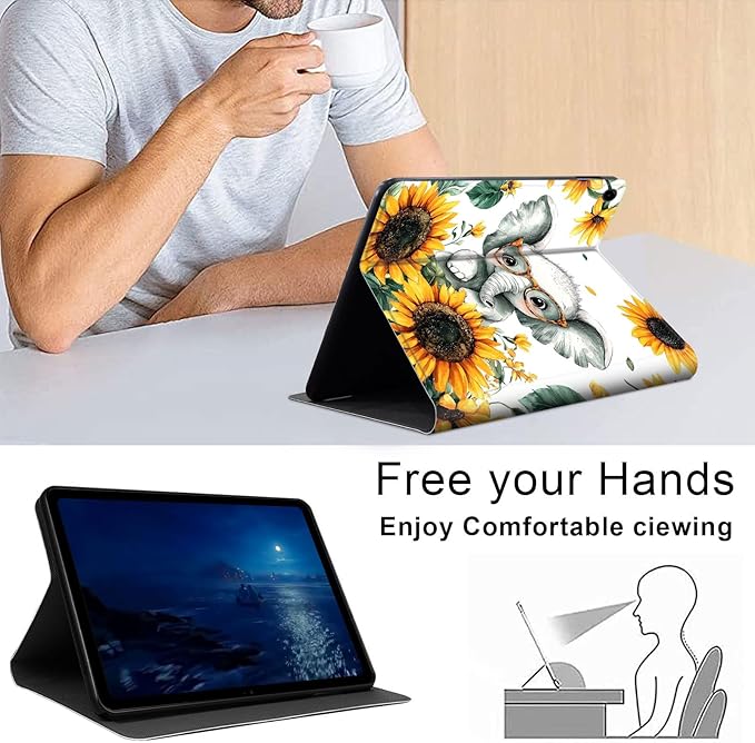 Case for Samsung Galaxy Tab A9+/A9 Plus 11” 2023 Model (SM-X210/X216/X218), Slim PU Leather Stand Cover with Auto Wake/Sleep, Multi-Angle Viewing & Shockproof, Cute Baby Elephant