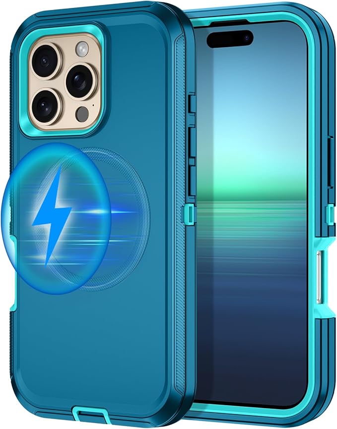 for iPhone 16 Pro Max Case [Compatible with MagSafe] Shockproof 3-Layer Full Body Protection [Without Screen Protector] Rugged Heavy Duty Cover Case for Apple iPhone 16 Pro Max 6.9",Turquoise