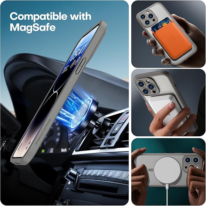 ImpactStrong Magnetic Guard Designed for iPhone 14 Pro Case [Camera Protection] [Military Grade Drop Tested] [Compatible with MagSafe] Slim Translucent Matte Phone Case (6.1") - Gray