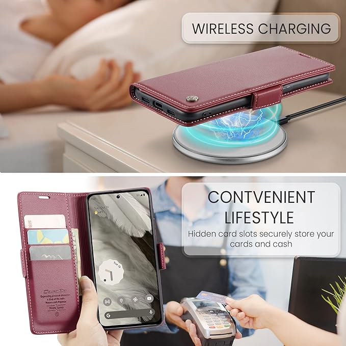 for Google Pixel 8 Case, Premium PU Leather Wallet Case Flip Cover with [RFID Blocking][Card Holder][Stand Function] Shockproof Protective for Google 8, Red