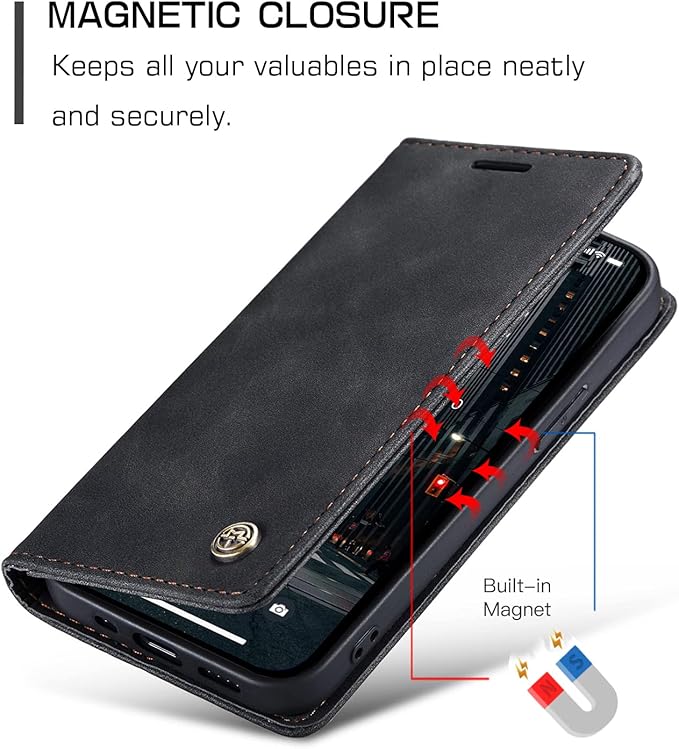 for iPhone 14 Pro Case, Flip Wallet Leather Case with Card Holder Magnetic Closure Shockproof Kickstand Protective Phone Cases Cover for iPhone 14 Pro, Black