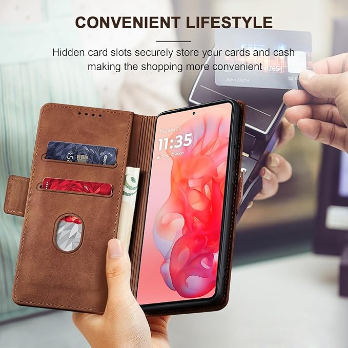 Jasonyu Flip Wallet Case for Moto G Stylus 5G (2024),Leather Magnetic Folio Cover with Card Holder,Kickstand - TPU Shockproof Durable Protective Phone Case,Brown