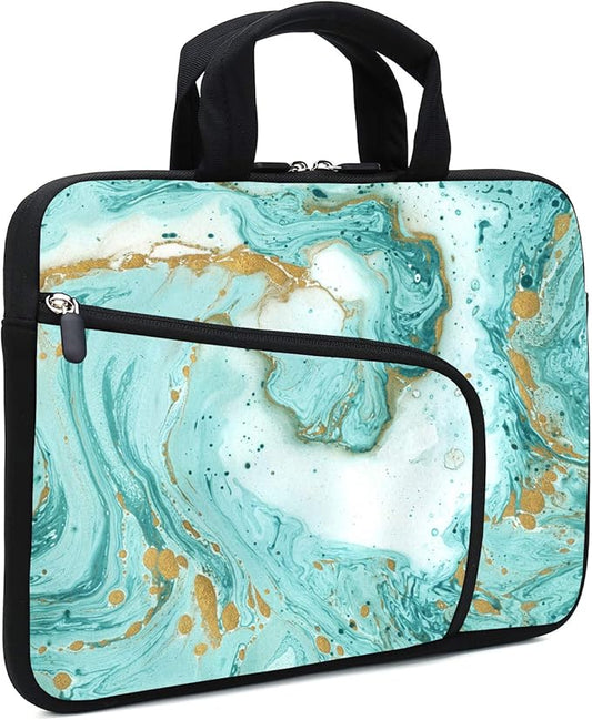 Green Marble Neoprene Laptop Case - 11.6" to 12.2" Fits MacBook Air, Samsung, Acer, HP - Two Pockets, Handle, Ultrabook & Chromebook Sleeve