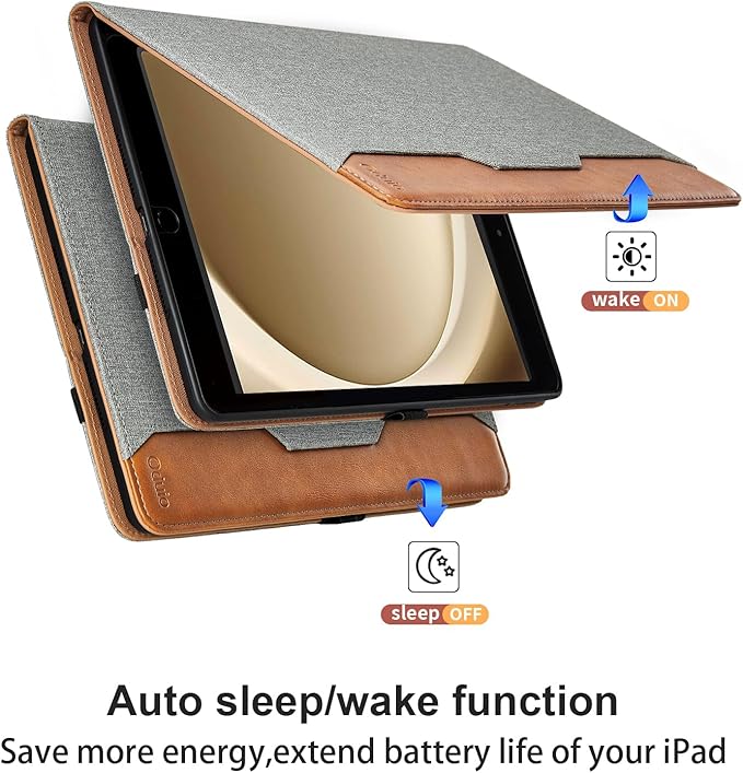 Case for Samsung Galaxy Tab A9 Plus 11 Inch 2023 (SM-X210/X215/X216) - PU Leather Folio Stand Case with Hand Starp and Pocket, Auto Wake/Sleep Smart Tablet Cover, Gray