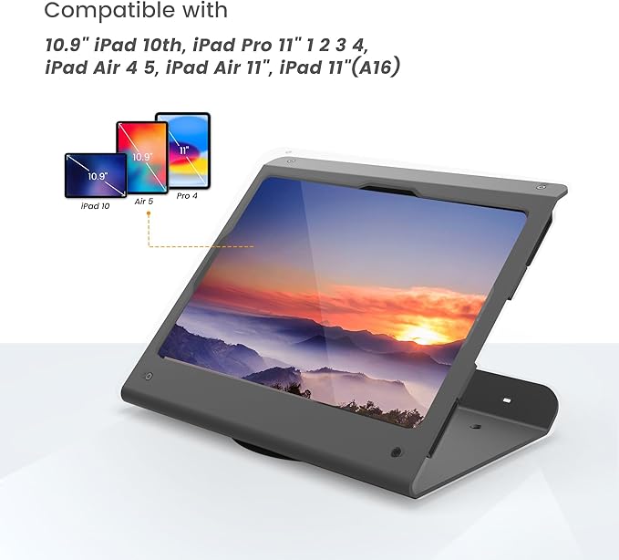 Tablet POS Stand - Heavy Duty Steel Kiosk Stand with 360° Swivel Base Anti-Theft - Compatible with 10.9" iPad 10th, Pro 11" 1 2 3 4, Air 4 5, Air 11", iPad 11"(A16)