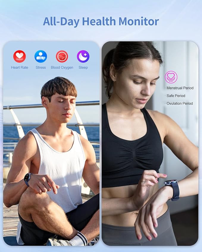 RIVERSONG Smartwatch for Men Women (Answer/Make Call), 1.52" Fitness Watch with Monitor Tracker for Health Fitness (Heart Rate/Sleep/Blood Oxygen), AI Voice, Smart Watch for Android iPhone, Navy Blue