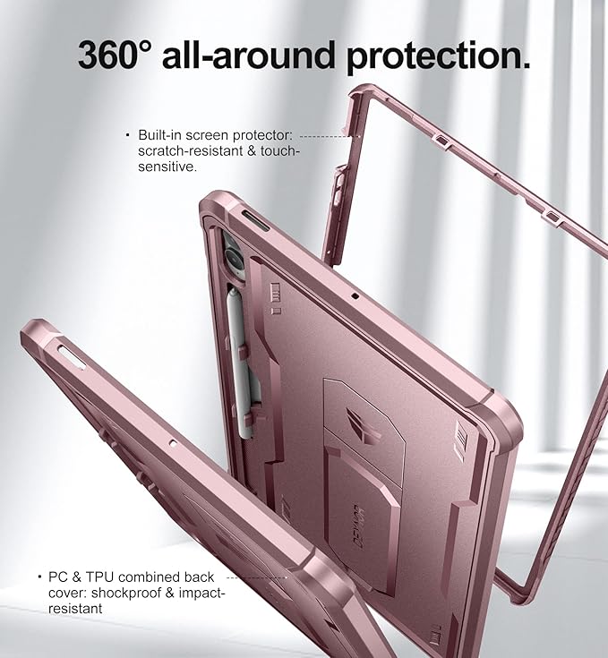 Dexnor Case for Samsung Galaxy Tab S9 FE Plus 12.4 Inch 2023, [Built in Screen Protector & Kickstand] with Pen Holder Heavy Duty Shockproof Full Body Protective Cover for Galaxy Tab S9 FE+,Pink