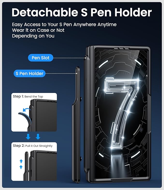 for Samsung Galaxy Z Fold 7 Case with S Pen Holder, Front Screen Protector, Slim with Stand, Hinge Protection, Rugged Hard Full Cover, Daily Drop Protective Phone Case for Samsung Z Fold7, Black