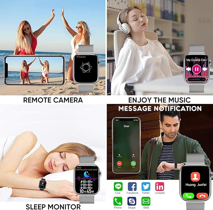 Smart Watch for Android iOS Phones Compatible iPhone Samsung, 2.09'' Fitness Activity Tracker Watch with Bluetooth Call/SMS/Sleep Monitor/Pedometer Smartwatch for Men Women with 2 Bands (White)