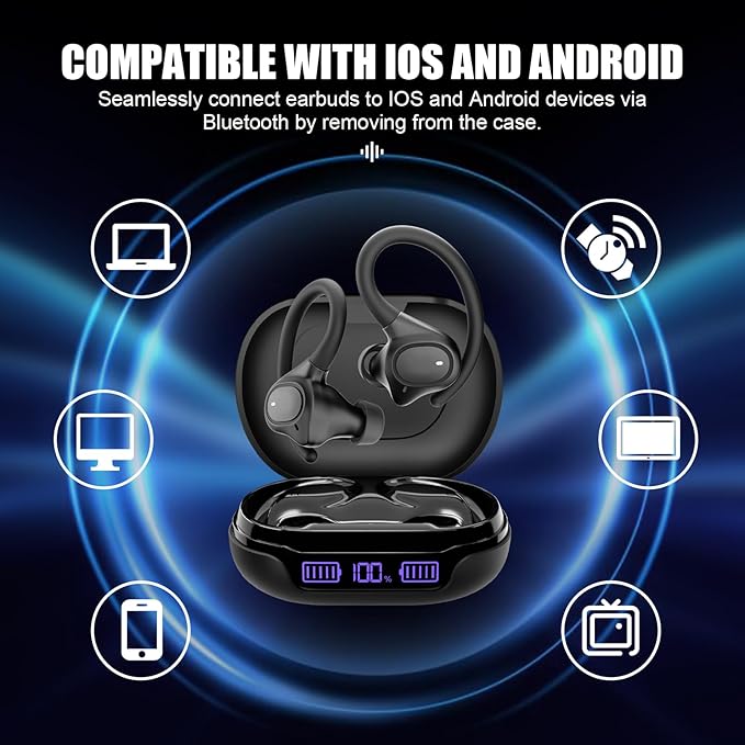 APEKX True Wireless Earbuds - Secure Fit Earhooks for Small Ear, Bluetooth Headphones for iPhone, IPX7 Waterproof, 40H Playtime, Ideal for Sports and Workouts (Black)