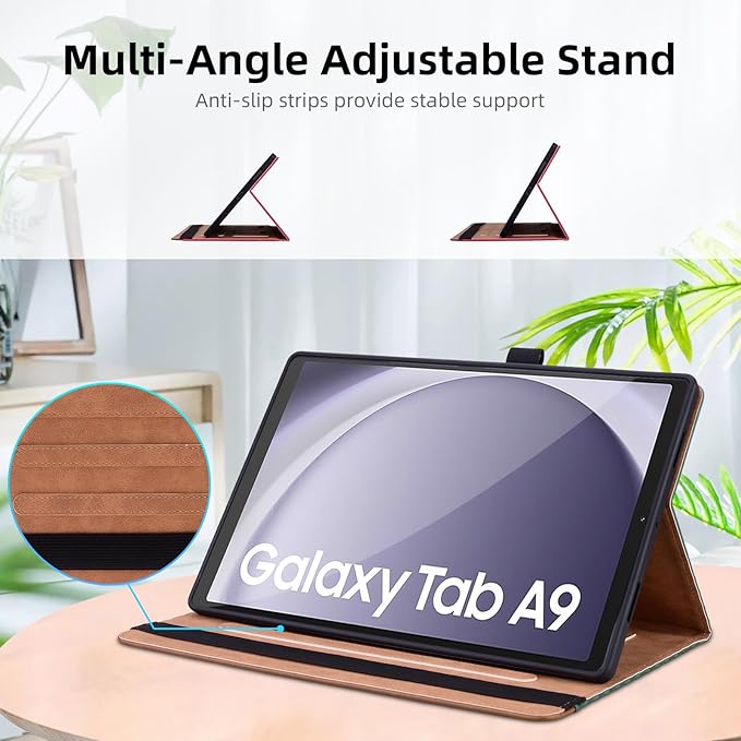Case for Samsung Galaxy Tab A9 8.7 Inch Cover 2023 PU Leather Cover Multi-Angle Viewing Stand with Card Pocket for Galaxy Tab A9 Case,Retro Green