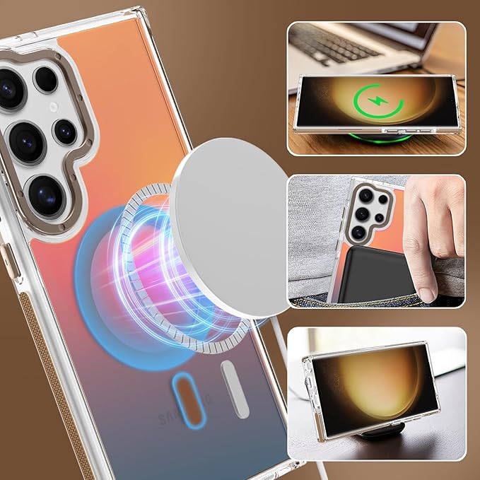 MOWIME Magnetic Case for Samsung Galaxy S23 Ultra [Compatible with Magsafe] [Cute Fashion Fluorescent Design] [1 Screen Protector] Slim Translucent Matte Case for Galaxy S23 Ultra 6.8", Desert