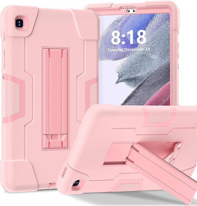 Case for Samsung Galaxy Tab A7 Lite 8.7-Inch 2021 (SM-T227/T225/T220), 3 in 1 Heavy Duty Rugged Shockproof Kickstand Hybrid Three Layer Protective Cover, Rosegold