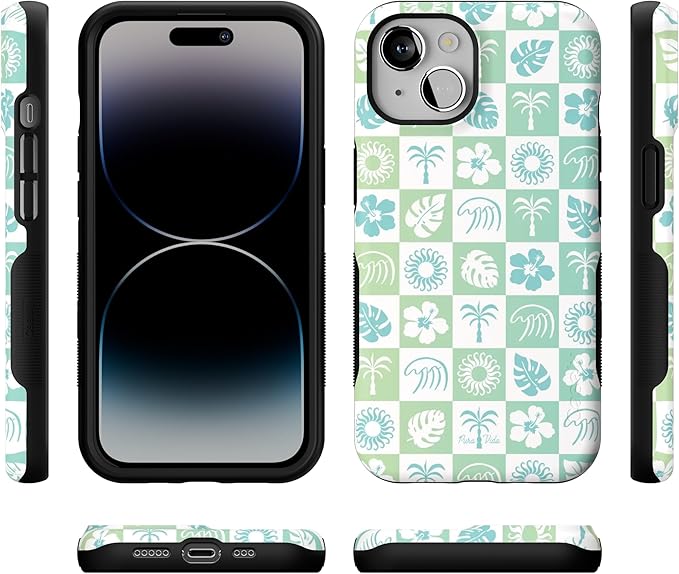Casely iPhone 14 Case | Coastal Checkers | Pura Vida Floral | Compatible with MagSafe | Bold Protective Design